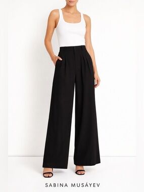 Sabina Musayev Black High Rise Pleated Wide Leg Trousers XS Tailored Chic